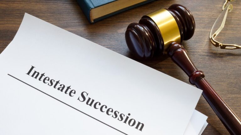Intestate succession document and judge's gavel