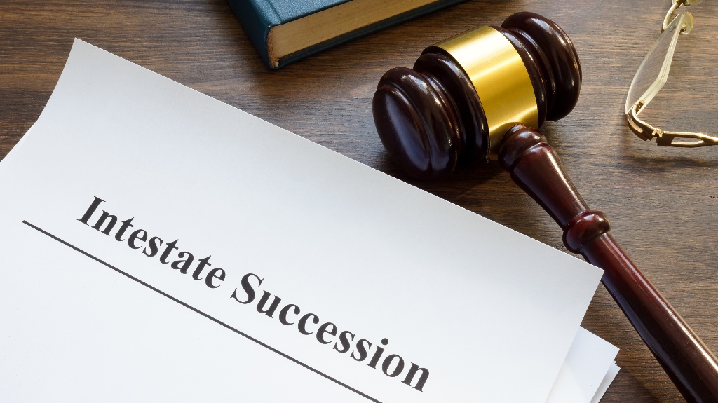 Intestate succession document and judge's gavel