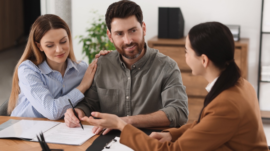 Family couple is consulting with lawyer